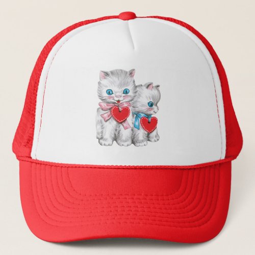 Vintage Retro Valentines Day Cats Cute Kitten Trucker Hat