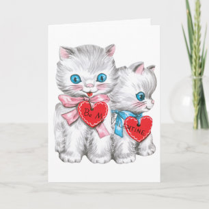 Vintage Retro Valentine's Day Cats, Fluffy Kittens Holiday Card