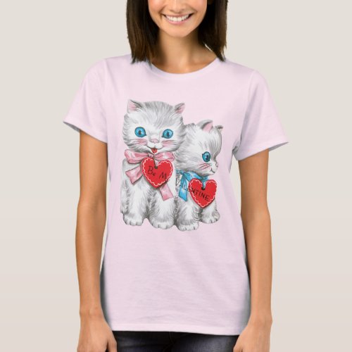 Vintage Retro Valentines Day Cats Fluffy Kittens T_Shirt