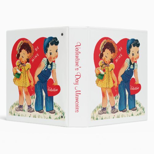 Vintage Retro Valentines Day Girl and Boy Hearts 3 Ring Binder