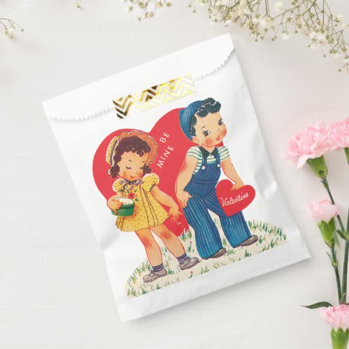 Vintage Retro Valentines Day Girl and Boy Hearts Favor Bag