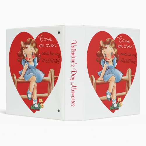 Vintage Retro Valentines Day Girl on a Fence 3 Ring Binder