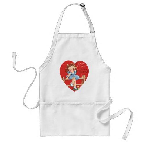 Vintage Retro Valentines Day Girl on a Fence Adult Apron