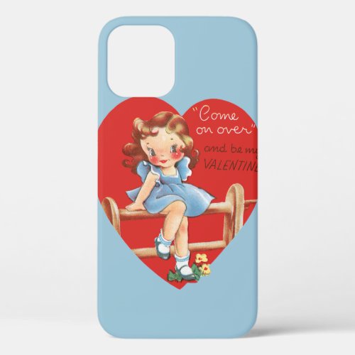 Vintage Retro Valentines Day Girl on a Fence iPhone 12 Case
