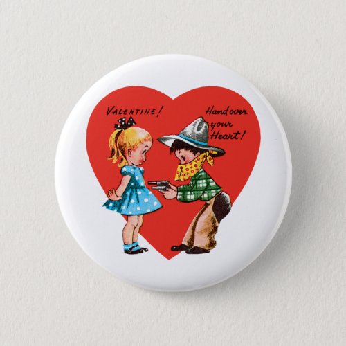 Vintage Retro Valentines Day Girl with Cowboy Button