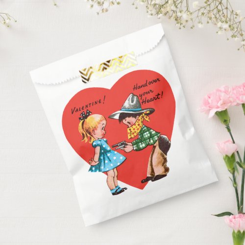 Vintage Retro Valentines Day Girl with Cowboy Favor Bag