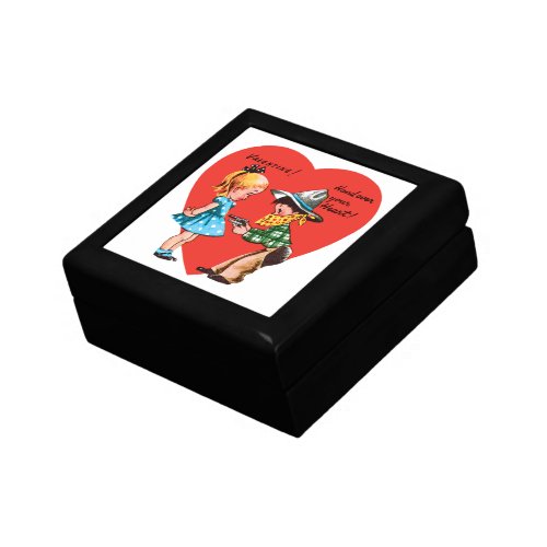 Vintage Retro Valentines Day Girl with Cowboy Gift Box