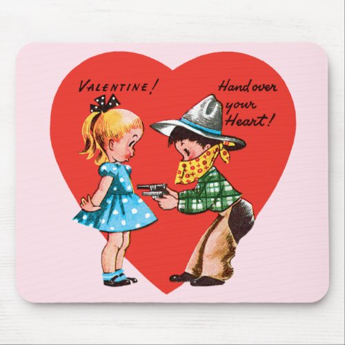 Vintage Retro Valentines Day Girl with Cowboy Mouse Pad