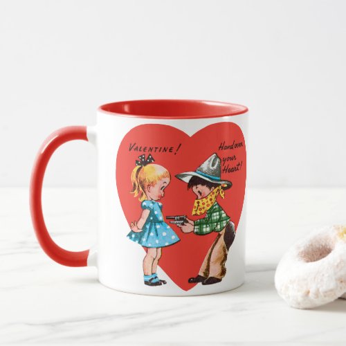 Vintage Retro Valentines Day Girl with Cowboy Mug