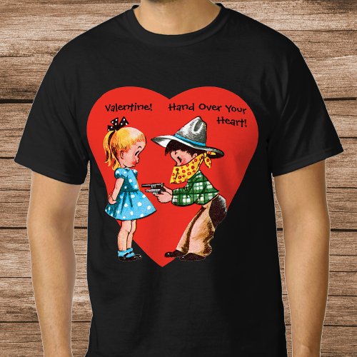 Vintage Retro Valentines Day Girl with Cowboy T_Shirt