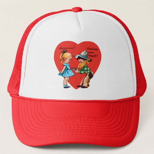 Vintage Retro Valentines Day Girl with Cowboy Trucker Hat