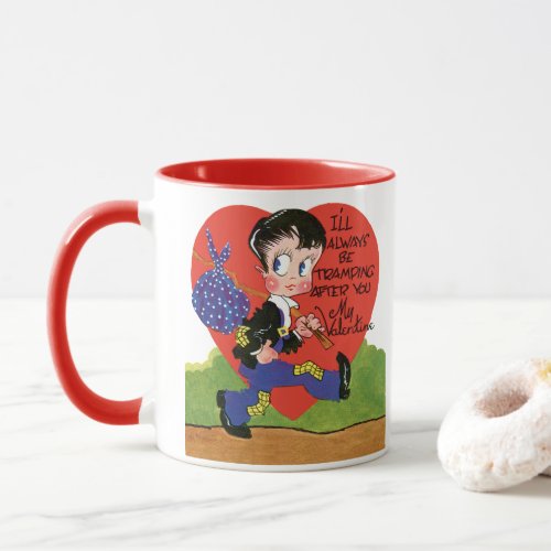 Vintage Retro Valentines Day Hobo Boy Heart Mug