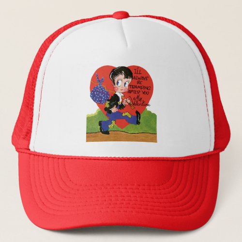 Vintage Retro Valentines Day Hobo Boy Heart Trucker Hat