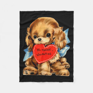 Vintage Retro Valentines Day Puppy Dog Valentine F Fleece Blanket