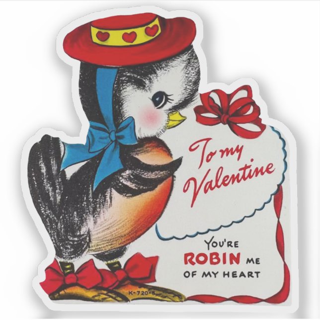 Vintage Retro Valentine's Day Robin Bird Valentine Sticker (Front)