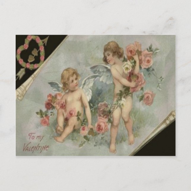 Vintage Retro Victorian Cherubs Valentine Card (Front)