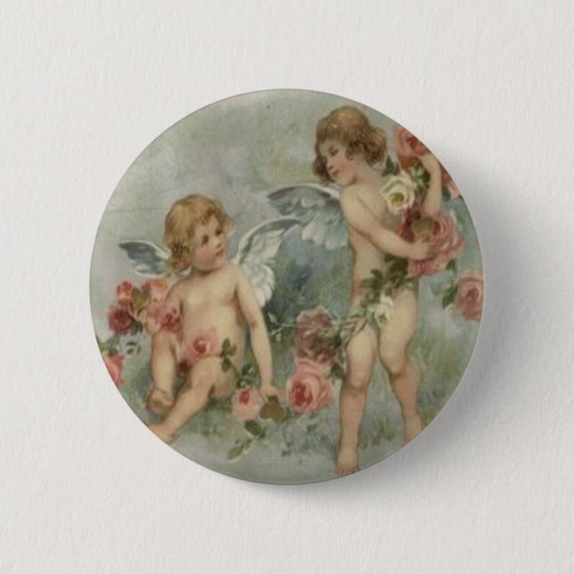 Vintage Retro Victorian Cherubs Valentine Card Button (Front)