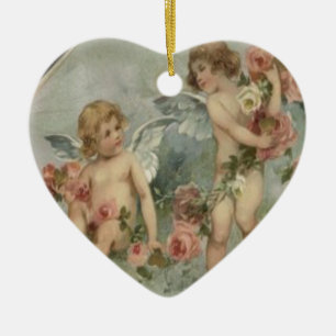 Vintage Retro Victorian Cherubs Valentine Card Ceramic Ornament