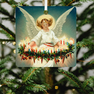 Vintage Retro Victorian Christian Christmas Angel Metal Ornament