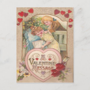 Vintage Retro Victorian Couple Hearts Valentine Holiday Postcard