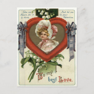 Vintage Retro Victorian Girl Valentine Card