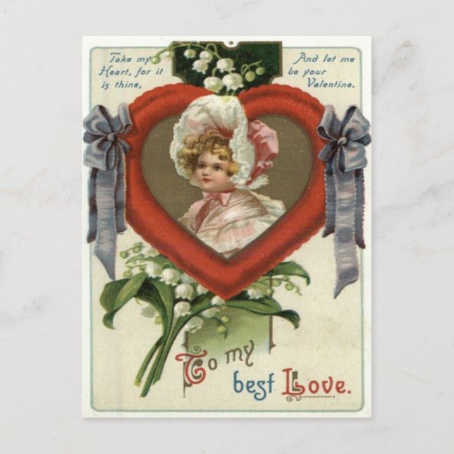 Vintage Retro Victorian Girl Valentine Card (Front)