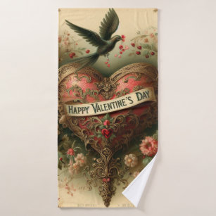 Vintage/retro/Victorian Valentine's day heart Bath Towel