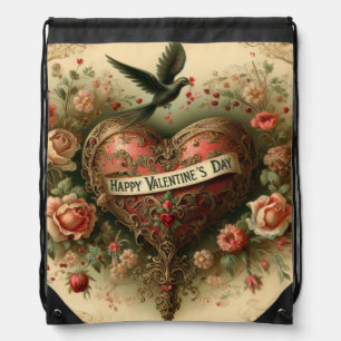 Vintage/retro/Victorian Valentine's day heart Drawstring Bag