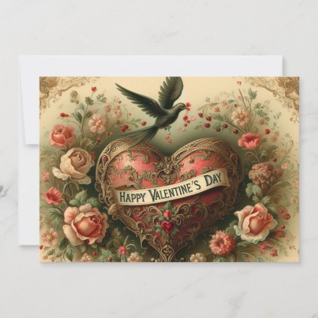 Vintage/retro/Victorian Valentine's day heart Holiday Card (Front)