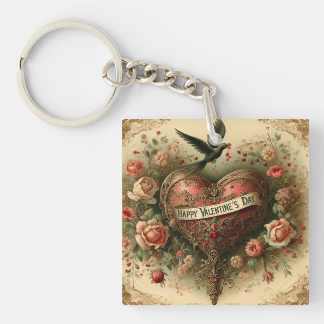 Vintage/retro/Victorian Valentine's day heart Keychain (Front)
