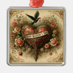 Vintage/retro/Victorian Valentine's day heart Metal Ornament
