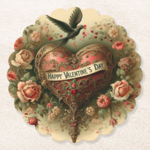 Vintage/retro/Victorian Valentine's day heart Paper Coaster