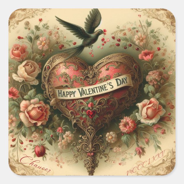 Vintage/retro/Victorian Valentine's day heart Square Sticker (Front)