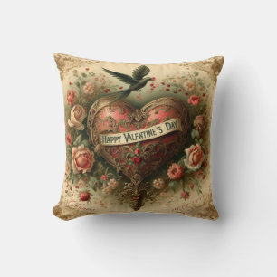 Vintage/retro/Victorian Valentine's day heart Throw Pillow