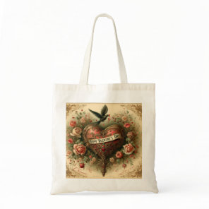 Vintage/retro/Victorian Valentine's day heart Tote Bag
