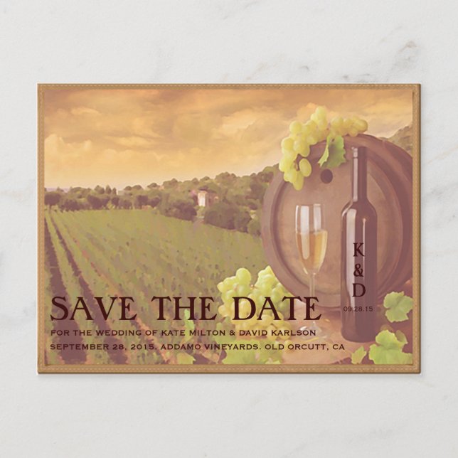 Vintage Retro Vineyard Sunset Save The Date Announcement Postcard (Front)