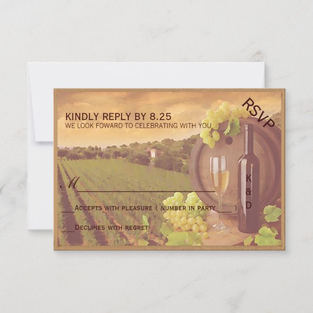 Vintage Retro Vineyard Sunset Wedding RSVP (Front)
