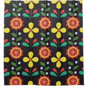 Vintage retro vintage flower vertical lines seamle shower curtain