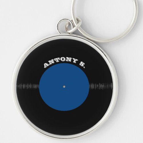 Vintage Retro Vinyl Record Blue Personalized Keychain