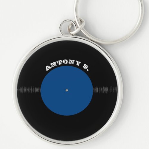 Vintage Retro Vinyl Record (Blue) Personalized Keychain