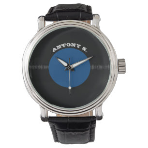 Vintage Retro Vinyl Record (Blue) Personalized Watch