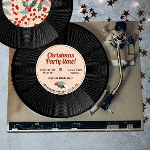 Vintage Retro Vinyl Record Music Christmas Party Invitation
