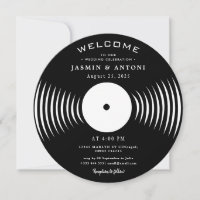 Vintage Retro Vinyl Record QR Wedding Invitation