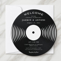 Vintage Retro Vinyl Record QR Wedding Invitation