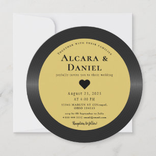 Vintage Retro Vinyl Record QR Wedding Invitation
