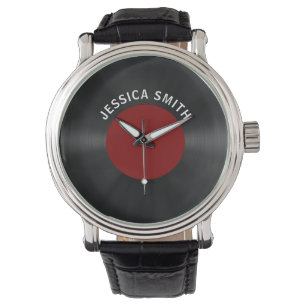 Vintage Retro Vinyl Record (Red) Personalized Watch