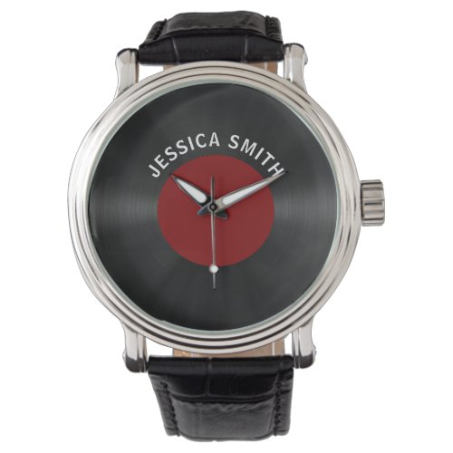 Vintage Retro Vinyl Record Red Personalized Watch