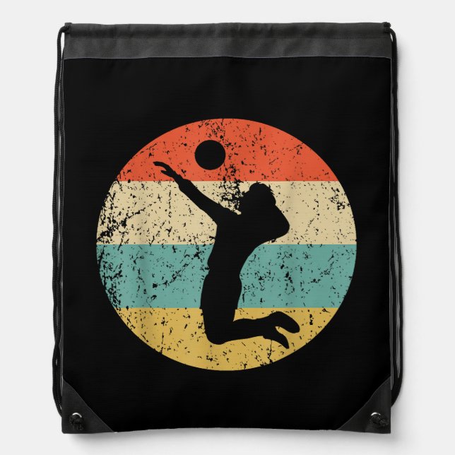 Vintage Retro Volleyball Player Drawstring Bag (Front)