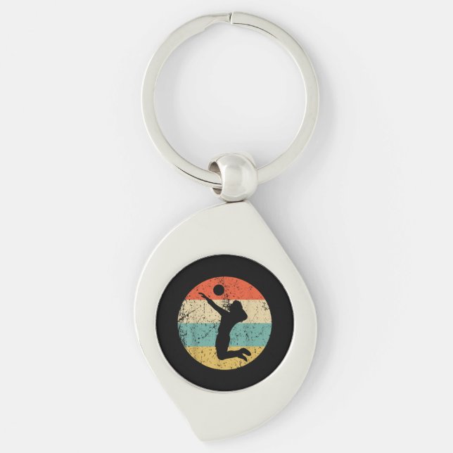 Vintage Retro Volleyball Player Keychain (Front)