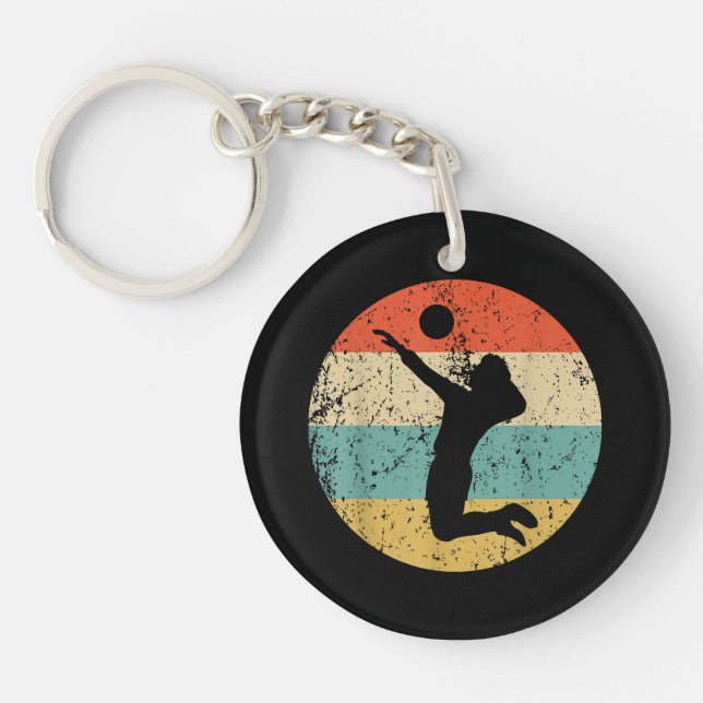 Vintage Retro Volleyball Player Keychain (Front)